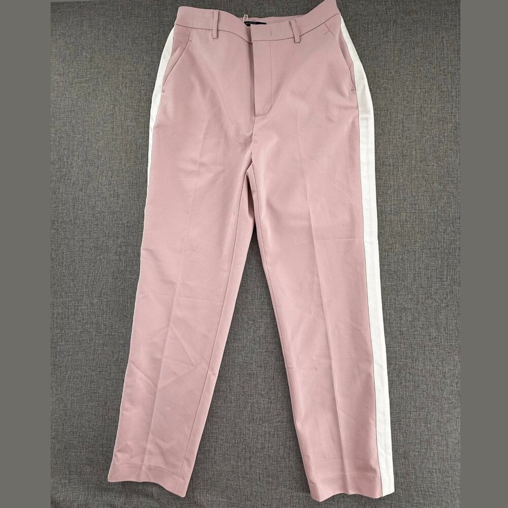 NEW! MOTF Straight Pants White Stripe Small Cotton Blend Mid Rise‎